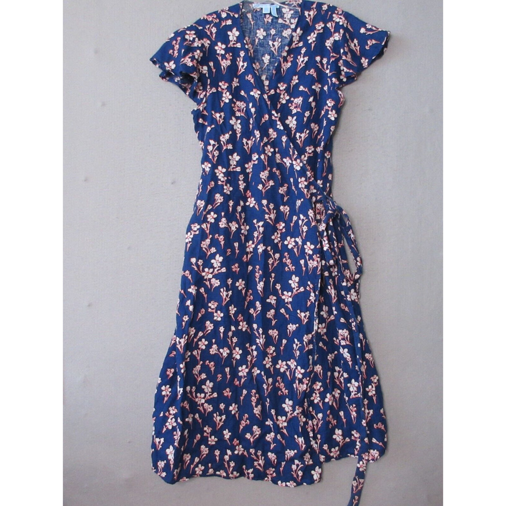 Draper James True Wrap Linen Floral Midi Flutter Sleeve Midi Dress Easter Church